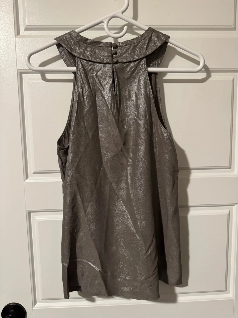 J. Crew 100% Silk Silver Pleated Tank Top, Size 4